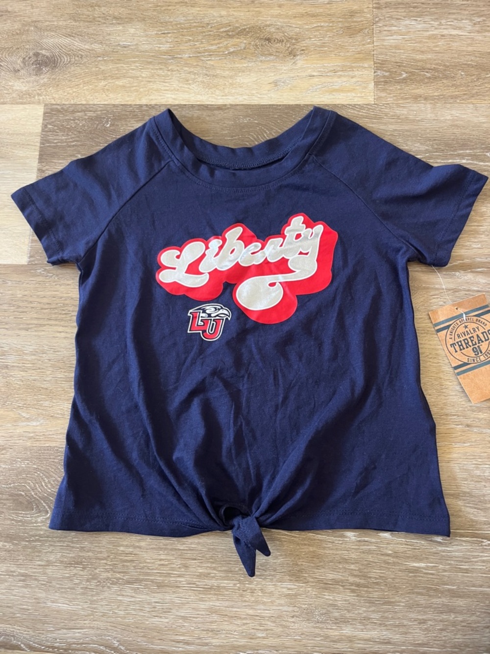 NWT Rivalry Threads Liberty Flames Girls Tie Front Shirt Blue Size S (6/6X)